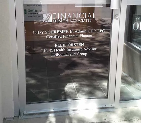 Cut vinyl lettering on an office door
