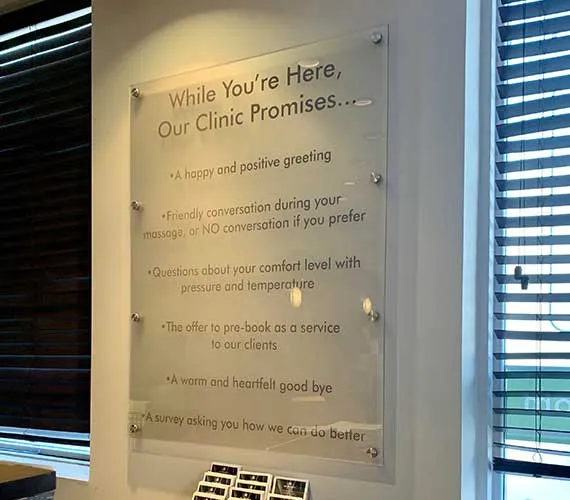 Large acrylic message panel in a clinic