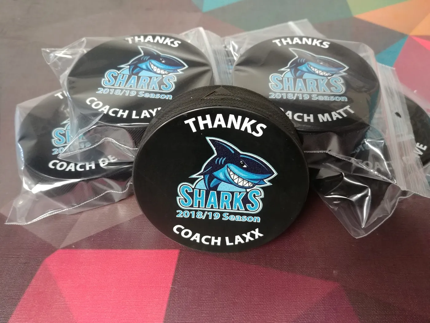 Custom team hockey pucks for coaches