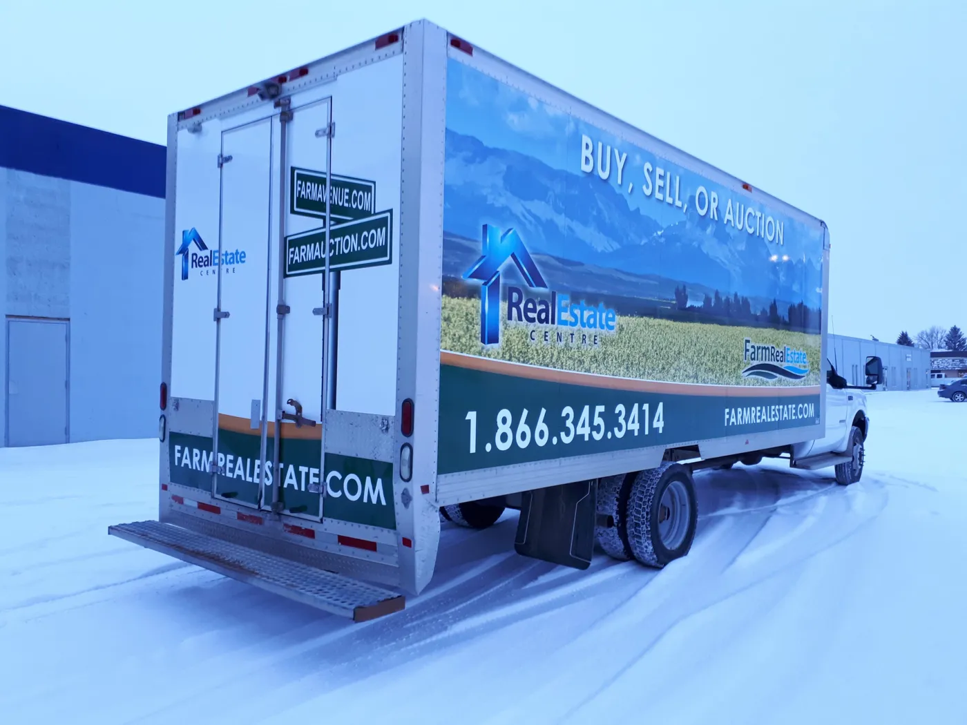 Printed wrap on a cube van
